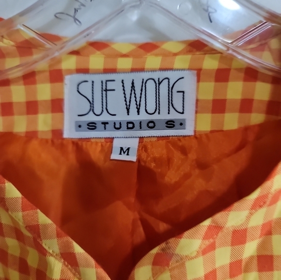 Sue Wong 90s Y2K Clueless Mini Dress Cropped Jacket Set Orange Yellow Gingham - Picture 3 of 10